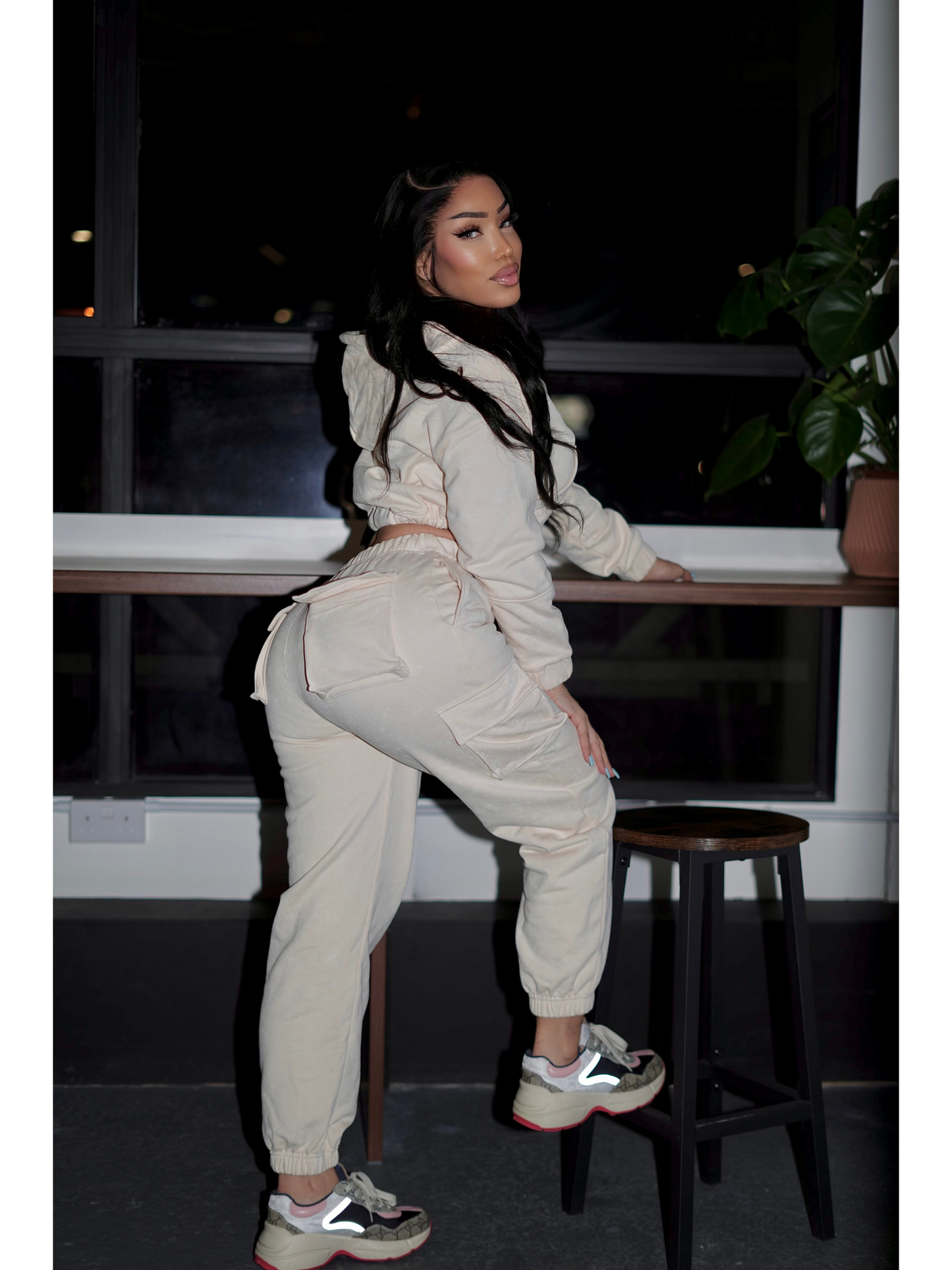 Ivory Cream ~ Mineral Wash Hoodie & Jogger Set