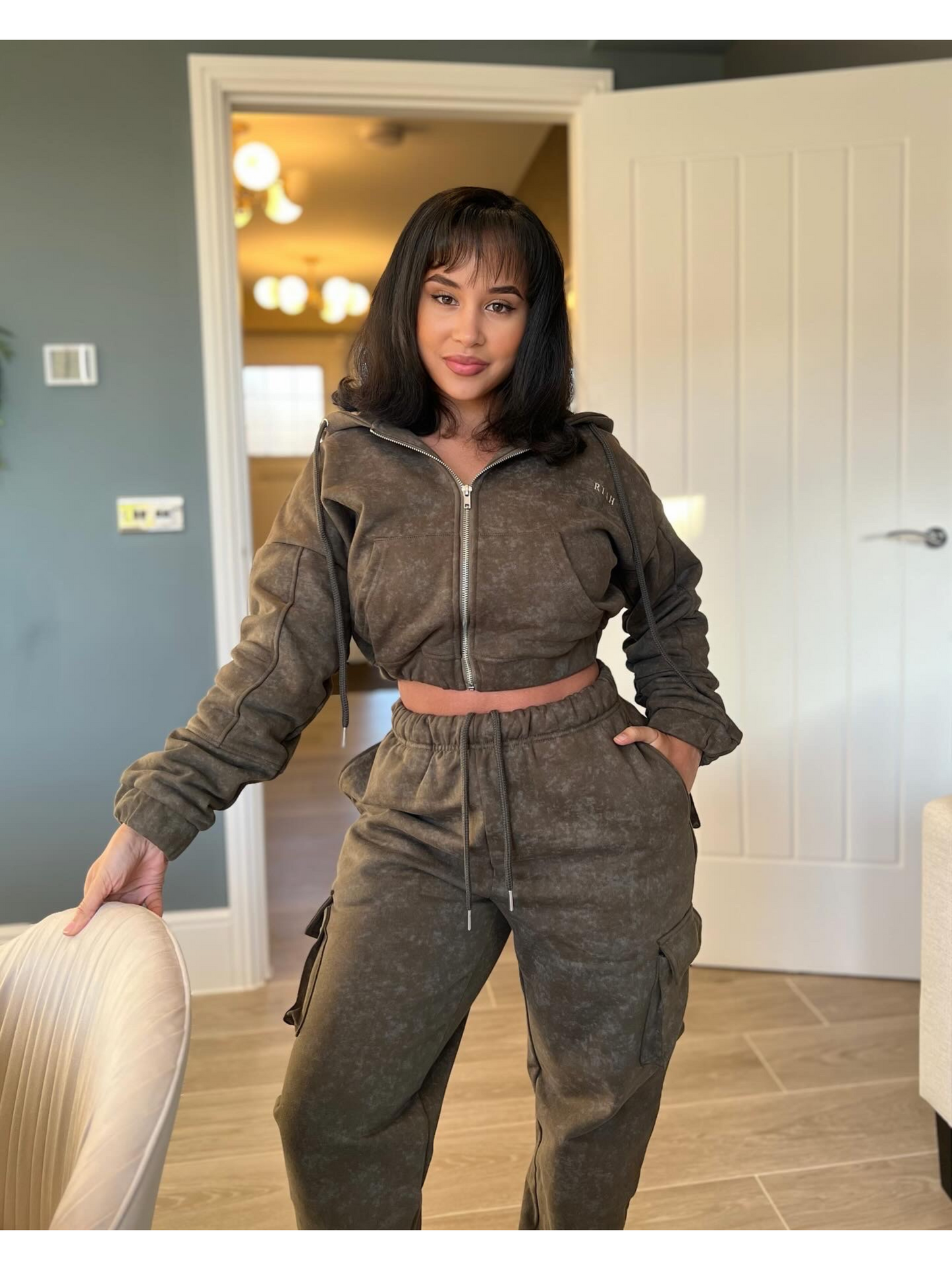 Olive Green ~ Mineral Wash Hoodie & Jogger Set
