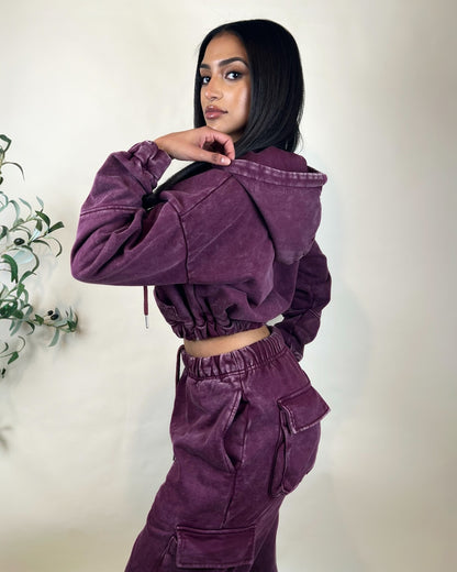 Burgundy Rose~Vintage Wash Hoodie & Jogger Set