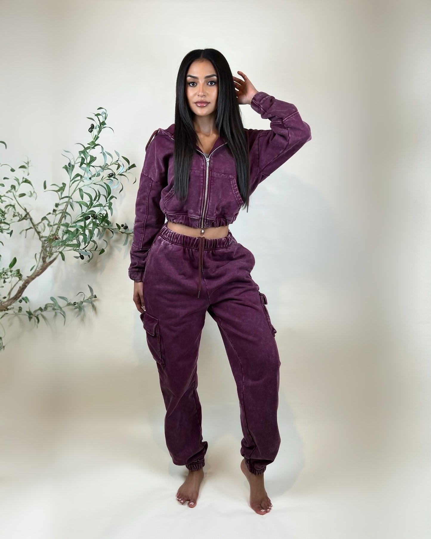 Burgundy Rose~Vintage Wash Hoodie & Jogger Set