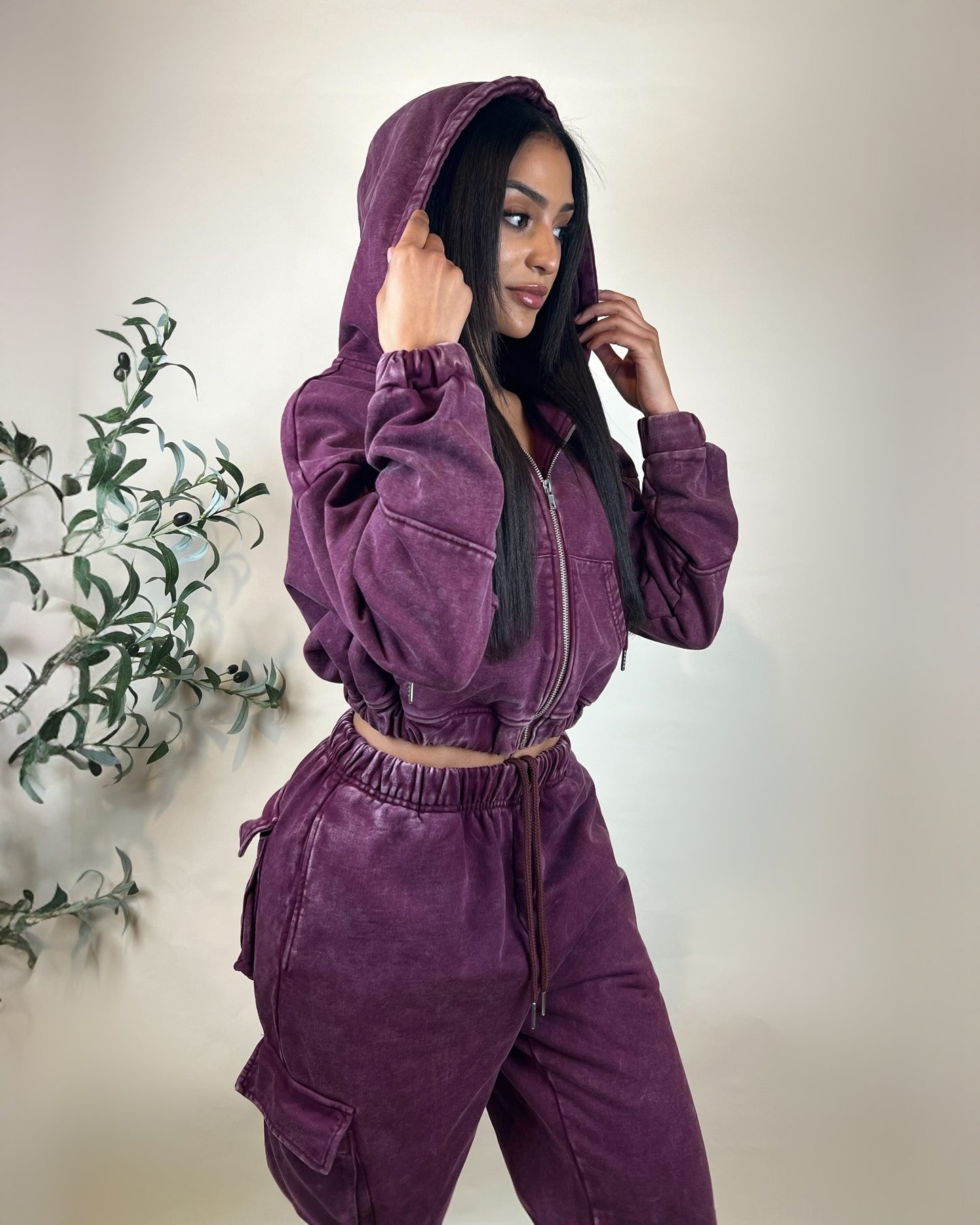 Burgundy Rose~Vintage Wash Hoodie & Jogger Set