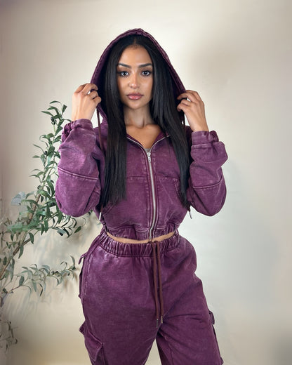 Burgundy Rose~Vintage Wash Hoodie & Jogger Set