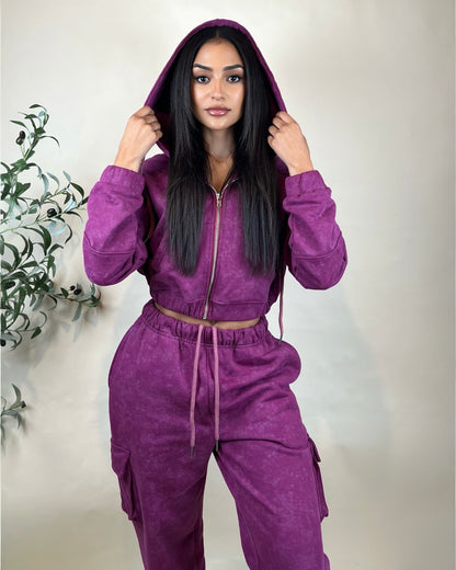 Dark Fuchsia ~ Mineral Wash Hoodie & Jogger Set