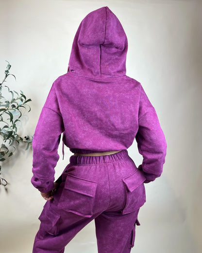 Dark Fuchsia ~ Mineral Wash Hoodie & Jogger Set