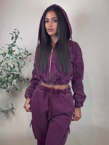 Burgundy Rose~Vintage Wash Hoodie & Jogger Set