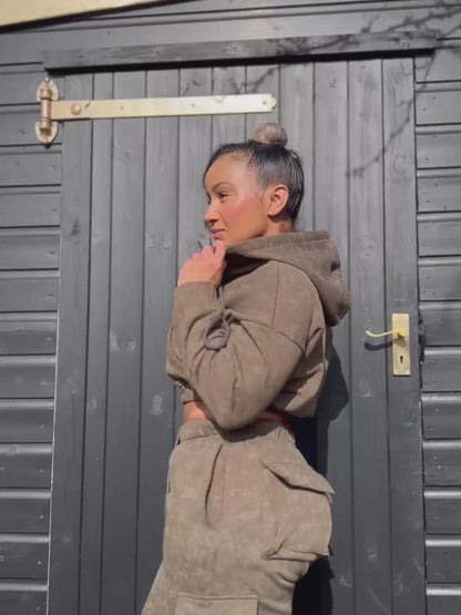 Olive Green ~ Mineral Wash Hoodie & Jogger Set